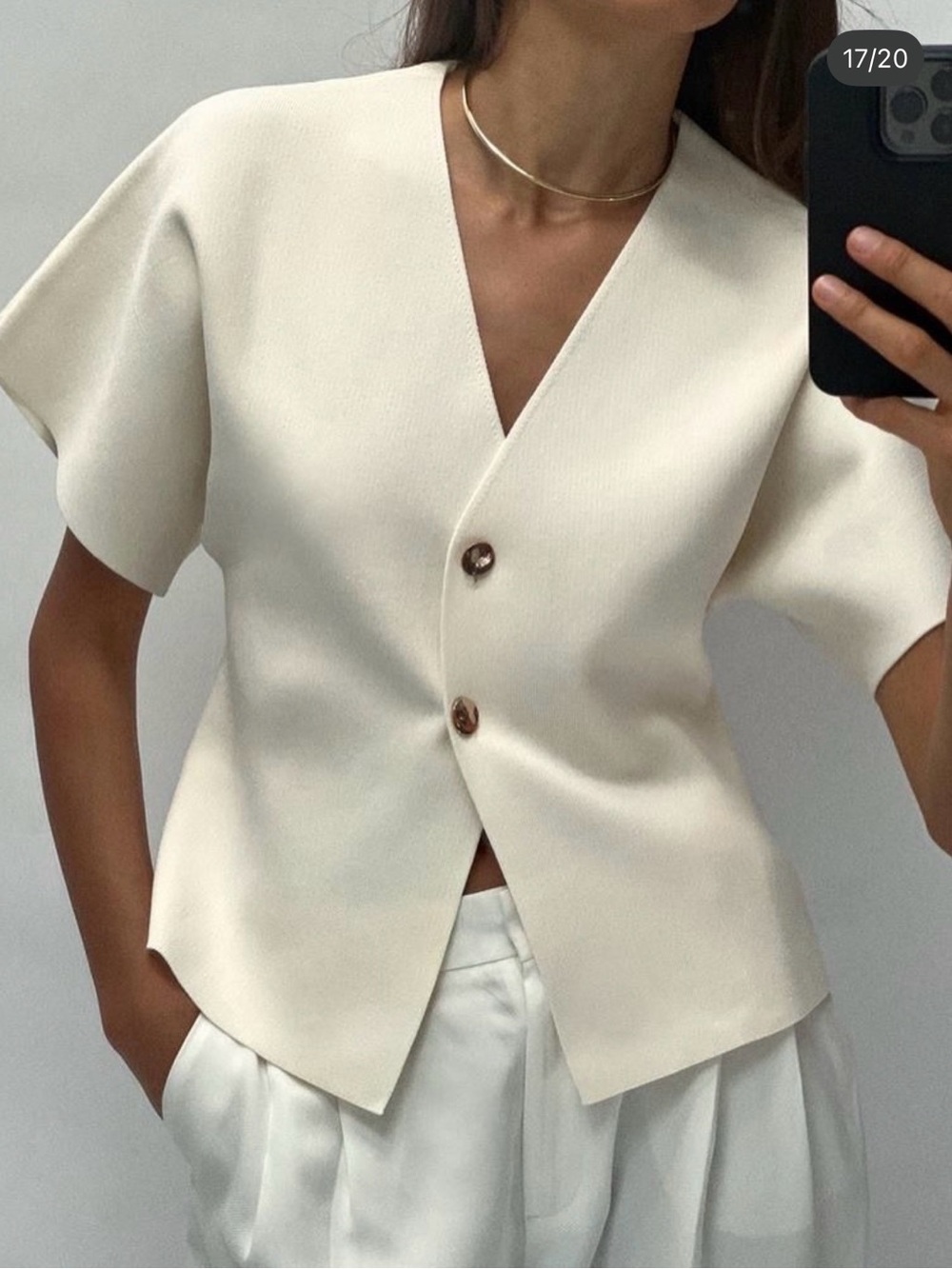 ZARA Ivory Structured Knit Button Top | Sculptural Sleeve Cardigan | Size M